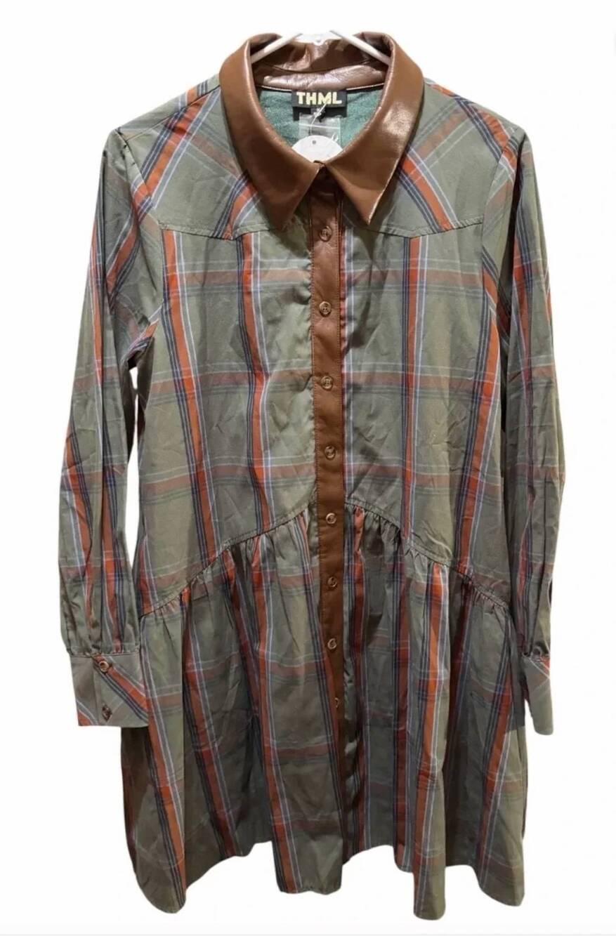 NEW THML plaid button up dress in green - Picture 3 of 4